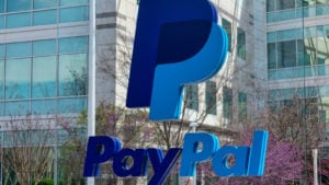 PayPal logo and front of headquarters.  PYPL Shares