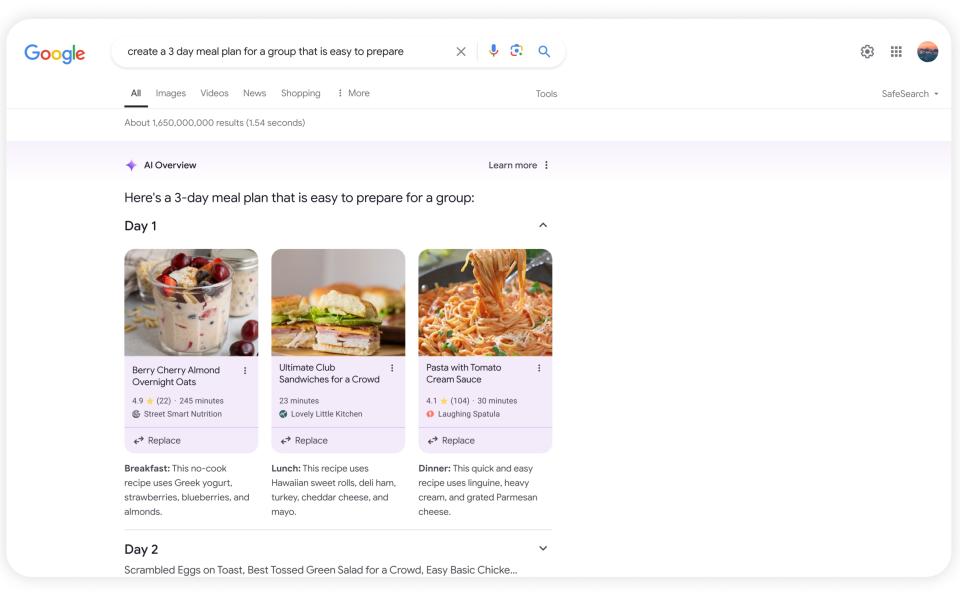 A multi-step search using Google's new generative AI capabilities.  (Image: Google)