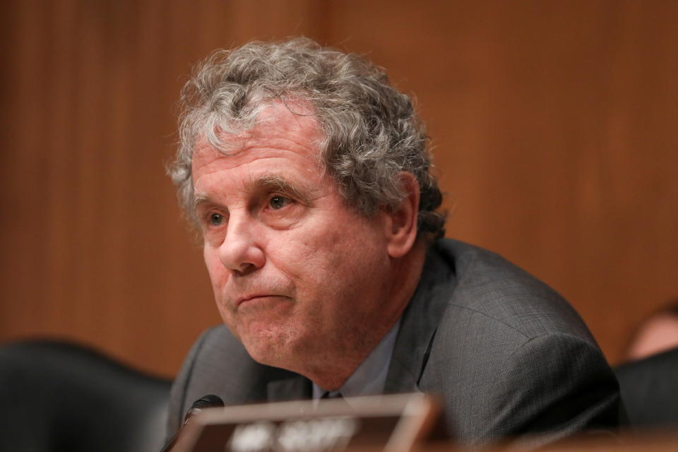 Committee Chairman U.S. Senator Sherrod Brown (D-OH) listens during a Senate Banking, Housing and Urban Affairs Committee hearing on Capitol Hill in Washington, U.S., April 18, 2023. REUTERS/Amanda Andrade-Rhoades