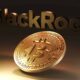 blackrock logo in background with a gold bitcoin in the foreground