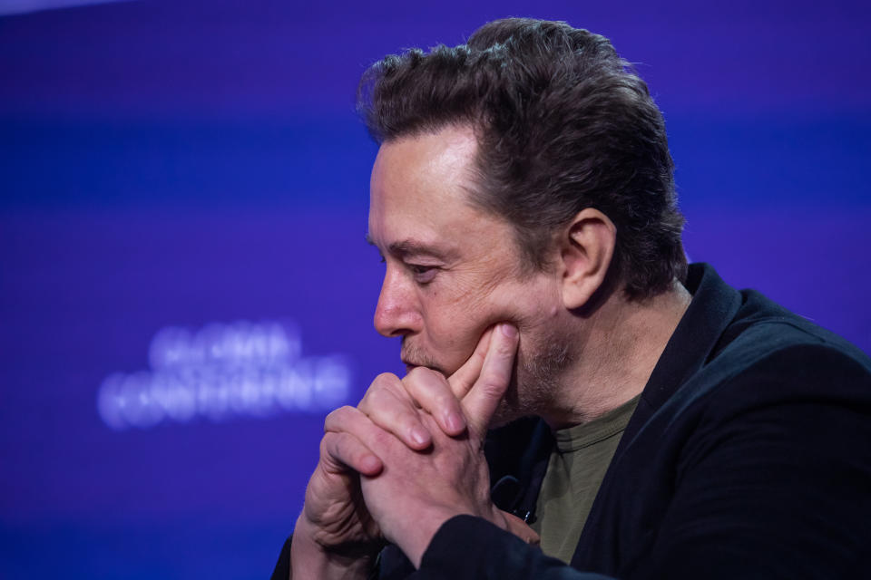 BEVERLY HILLS, CALIFORNIA - MAY 6: Elon Musk, co-founder of Tesla and SpaceX and owner of X Holdings Corp., speaks at the Milken Institute Global Conference at the Beverly Hilton Hotel on May 6, 2024 in Beverly Hills, California.  The 27th annual global conference explores various topics from the rise of generative AI to electric vehicle trends and features football star David Beckham and actor Ashton Kutcher as attendees.  (Photo by Apu Gomes/Getty Images)