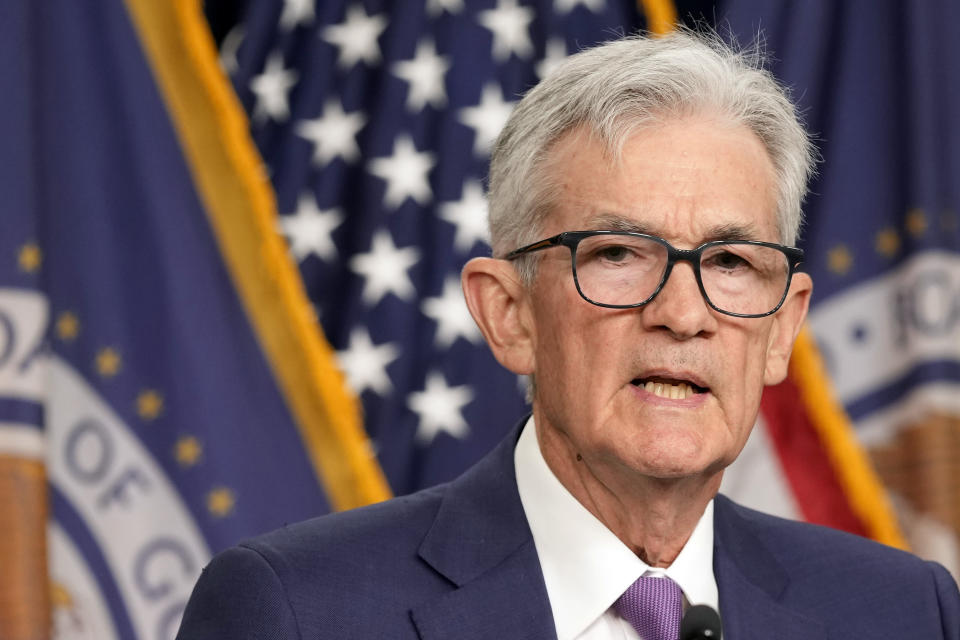 FILE - Federal Reserve Chairman Jerome Powell speaks during a news conference at the Federal Reserve in Washington, May 1, 2024. The sharp interest rate increases of the past two years will likely take longer than previously expected to subside inflation, several Federal Reserve officials said in recent comments, suggesting there may be few, if any, rate cuts this year.  (AP Photo/Susan Walsh, File)