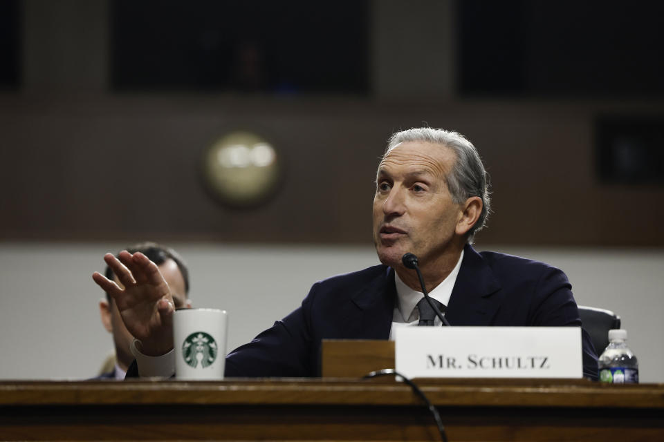 WASHINGTON, DC - MARCH 29: Former Starbucks CEO Howard Schultz testifies before the Senate Health, Education, Labor and Pensions Committee at the Dirksen Senate Office Building on Capitol Hill on March 29, 2023 in Washington, A.D.  The Committee will discuss the formation of unions at Starbucks stores across the country and will hear from witnesses who were allegedly fired for their efforts to organize unions.  (Photo by Anna Moneymaker/Getty Images)