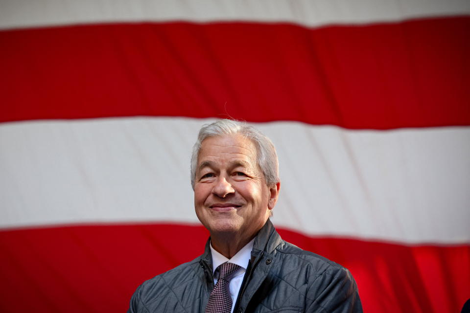 Jamie Dimon, chairman and CEO of JPMorgan Chase, attends the final beam laying ceremony for the new JPMorgan Chase global headquarters building at 270 Park Avenue in New York City, US, November 20, 2023. REUTERS/Brendan McDermid