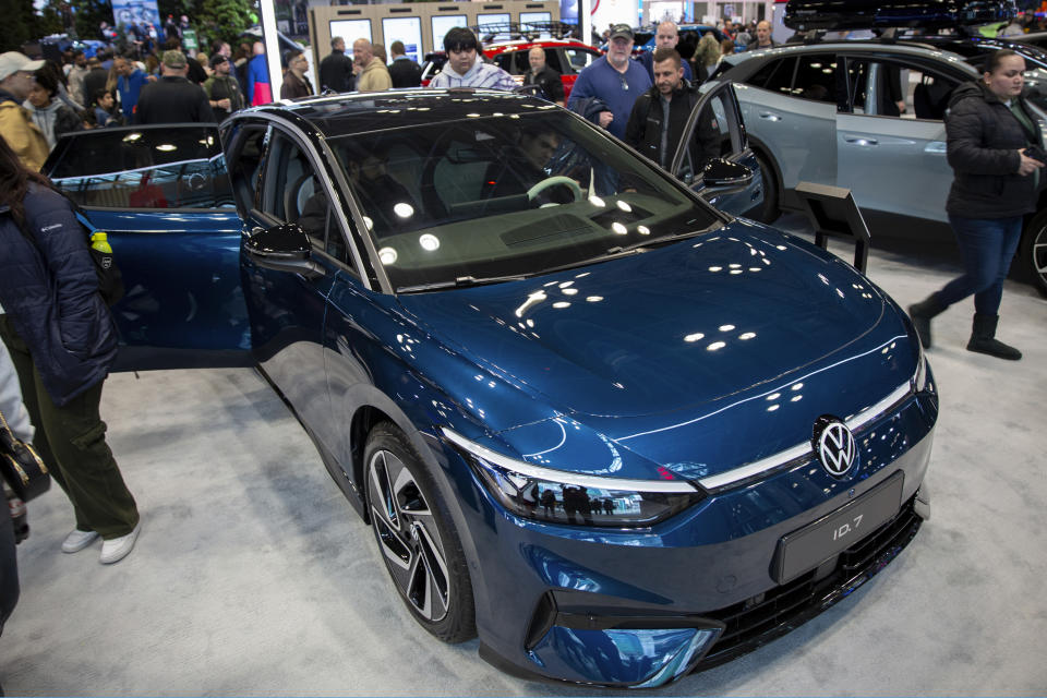 A 2024 Volkswagen ID.7 electric vehicle will be at the New York International Auto Show in New York on Saturday, March 30, 2024. (AP Photo/Ted Shaffrey)