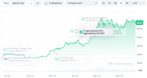 Bitcoin market capitalization from July 2023 to May 2024