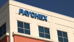 The Paychex (PAYX) sign on the side of the company building in Mirimar, Florida.