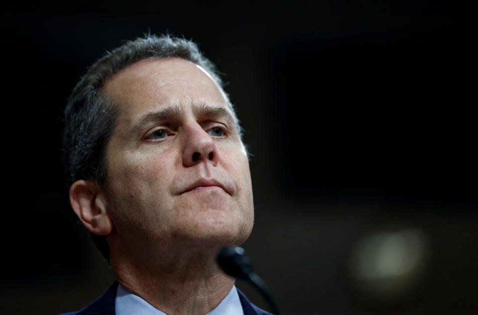 Federal Reserve Board Vice Chairman for Oversight Michael Barr testifies before a hearing of the Senate Committee on Banking, Housing and Urban Affairs following the recent bank failures, on Capitol Hill in Washington, U.S., May 18, 2023 REUTERS/Evelyn Hockstein