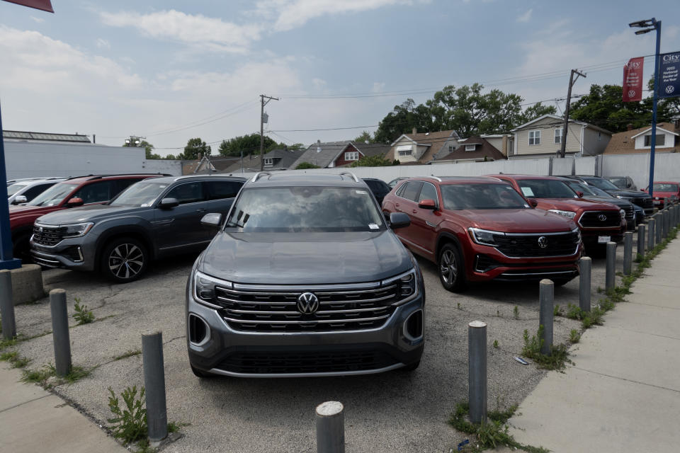 CHICAGO, ILLINOIS - JUNE 20: Cars parked in a dealership parking lot on June 20, 2024 in Chicago, Illinois.  A cyberattack on CDK Global, a software provider that helps dealerships manage sales and service, disrupted workflow at approximately 15,000 dealerships in the United States and Canada.  (Photo by Scott Olson/Getty Images)