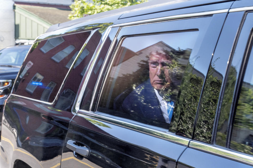 Former President Donald Trump arrives at the Capitol Hill Club, Thursday, June 13, 2024, in Washington.  (AP Photo/Jacquelyn Martin)