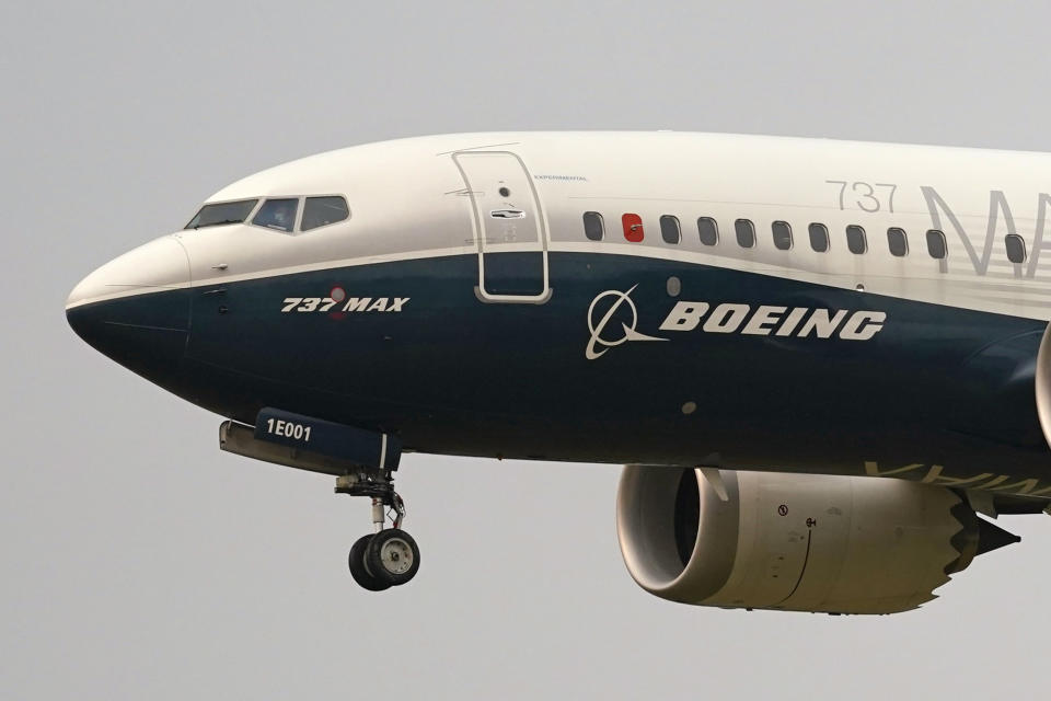 FILE - A Boeing 737 Max jet prepares to land at Boeing Field after a test flight in Seattle, Sept. 30, 2020. Boeing announced plans Sunday, June 30, 2024, to acquire Spirit AeroSystems for $4.7 billion in an all-stock transaction for the manufacturing company. (AP Photo/Elaine Thompson, File)